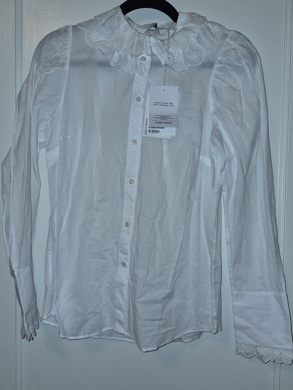New Tags & Other Stories White Eyelet Collar Button-Up Blouse, Size 6
